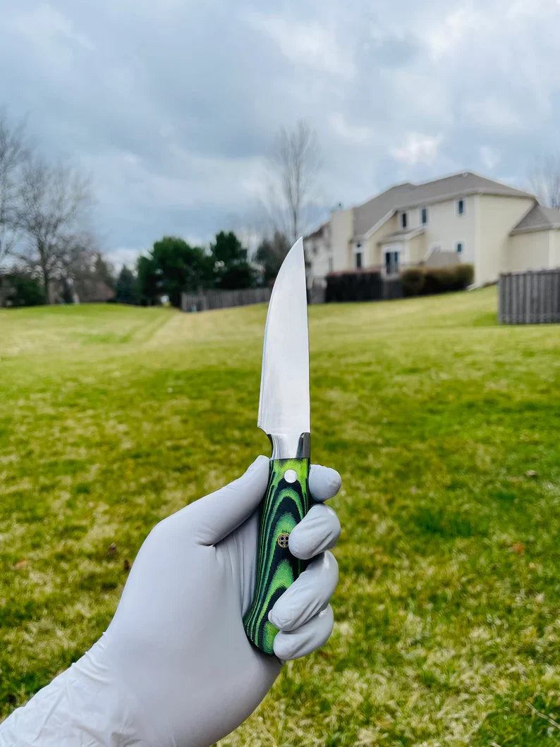 Custom Handmade J2 Steel 5-Piece Kitchen Knife Set with G10 Handle and Steel Bolster - Premium Chef Knives with Leather Roll Kit