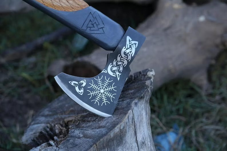 Handmade Carbon Steel Viking Axe With Leather Sheath Hunting Outdoor & Camping dreamcheftools