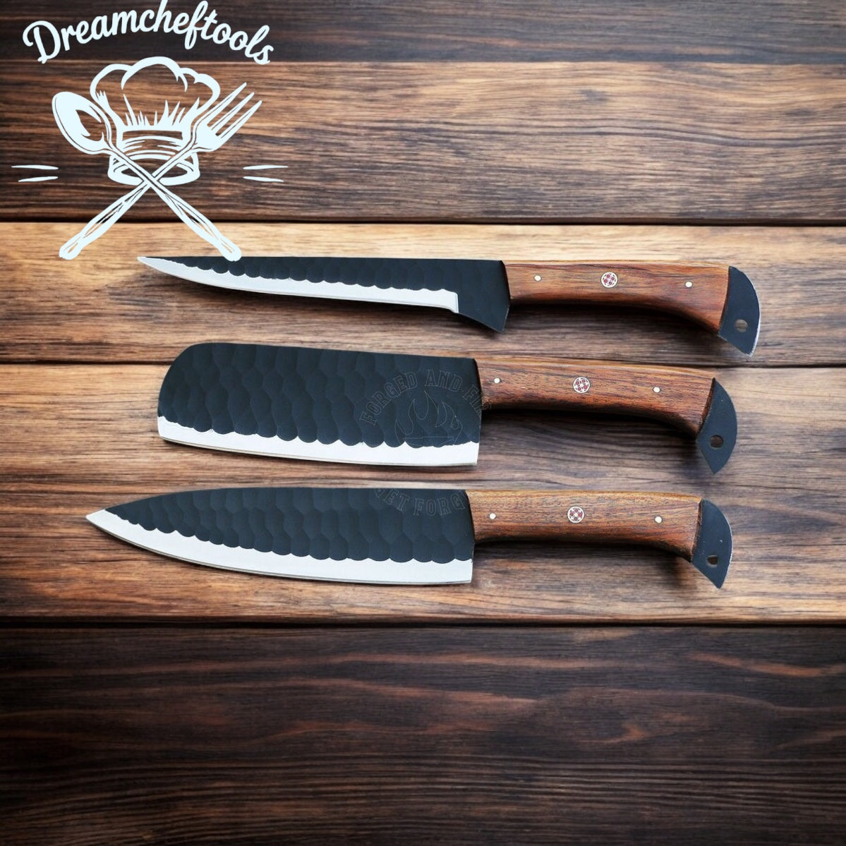 Best Knife Block Set – 13” Handmade J2 Steel Chef Knife with Rosewood Handle & Leather Sheath