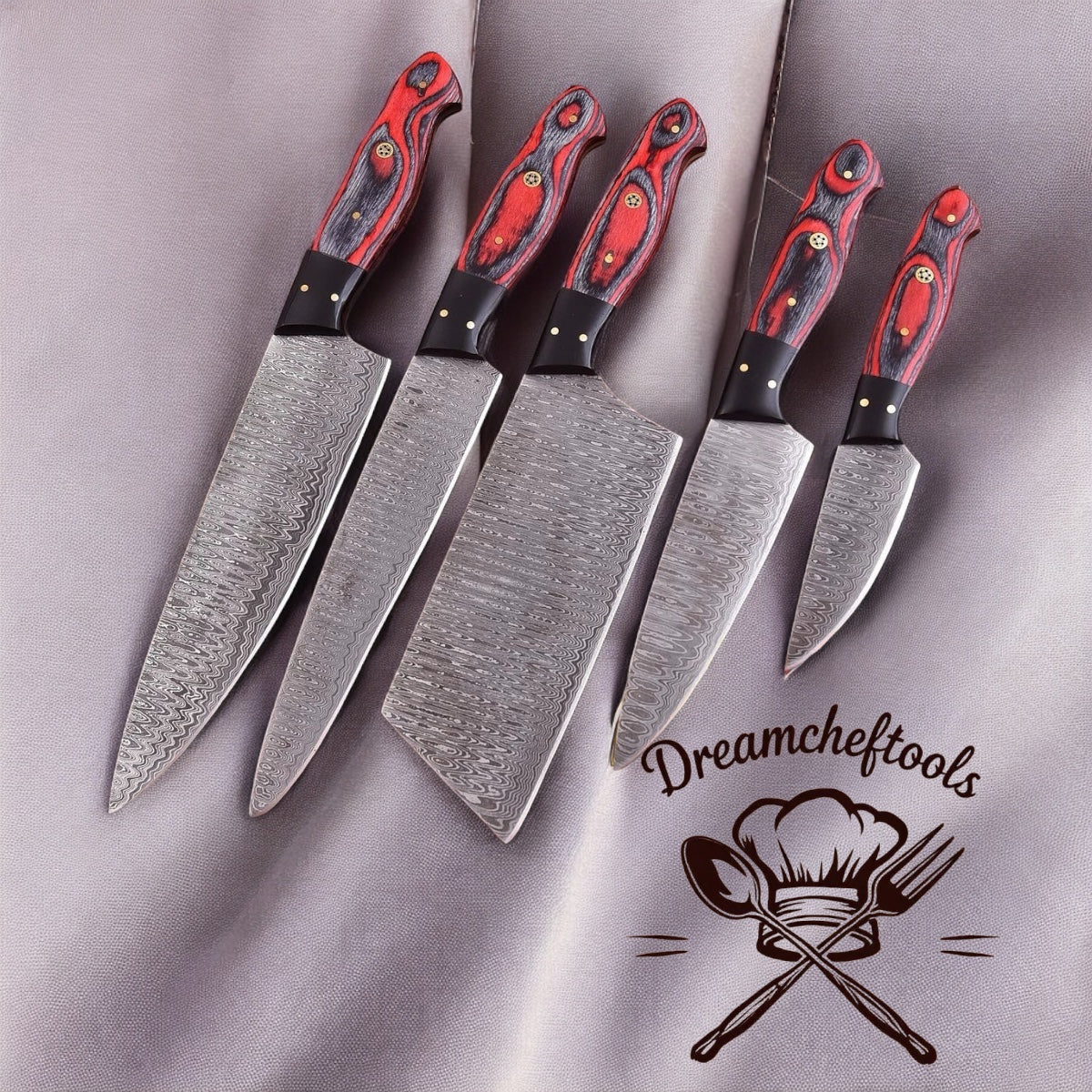 Forged Kitchen Knives – 13” Handmade Damascus Steel Chef Knife with Pakkawood Handle, Resin Bolster & Leather Sheath