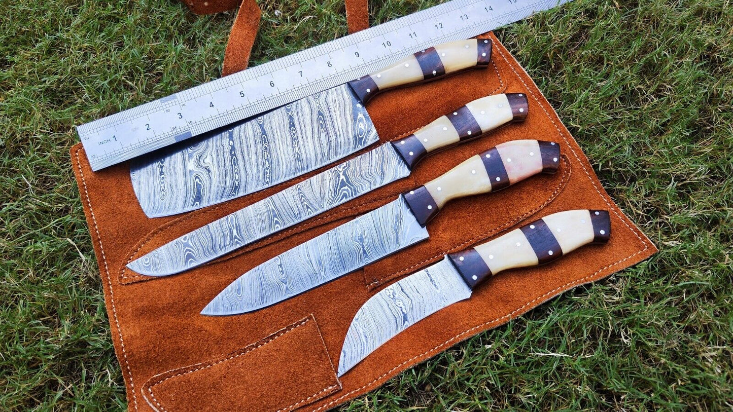 Custom Handmade Damascus Steel Chef Knife Set