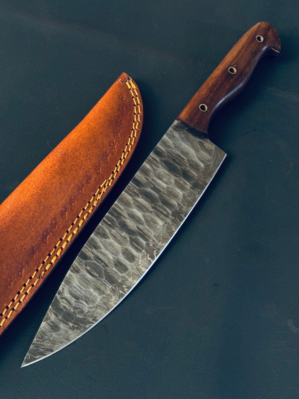 Custom Handmade Damascus Steel Chef Knife with Rosewood Handle, 7-Inch Blade