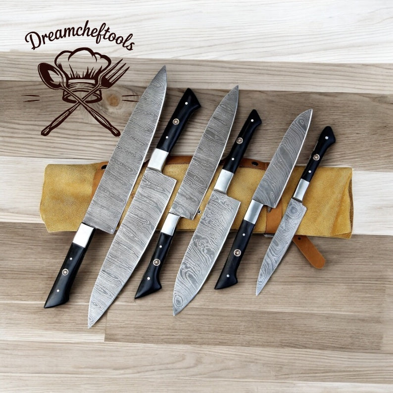 Best Set of Kitchen Knife – 13” Handmade Damascus Steel Chef Knife with Epoxy Resin Handle & Leather Sheath