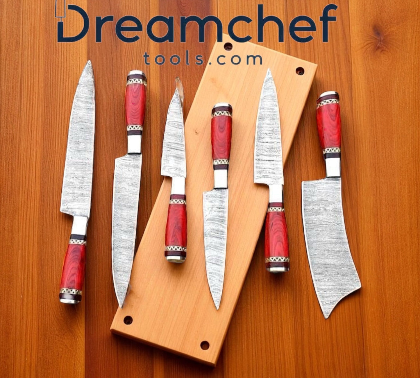 Damascus Knife Set – 13” Handmade Chef Knife for Fall Cooking with Resin or Pakkawood Handle & Leather Sheath