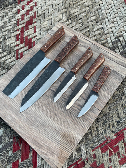 J2 steel hand forged handmade kitchen chef knives set overall