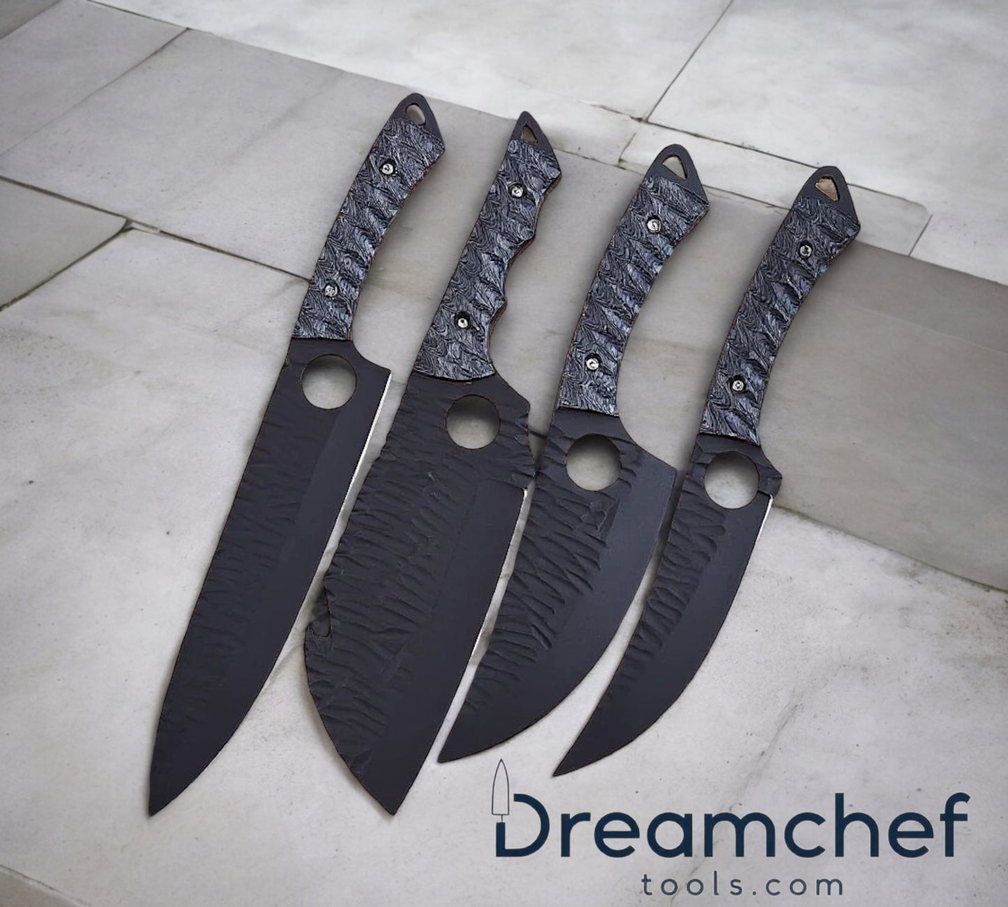 High Quality Knife Set – 13” Handmade J2 Steel Chef Knife with Pakkawood Handle & Leather Sheath