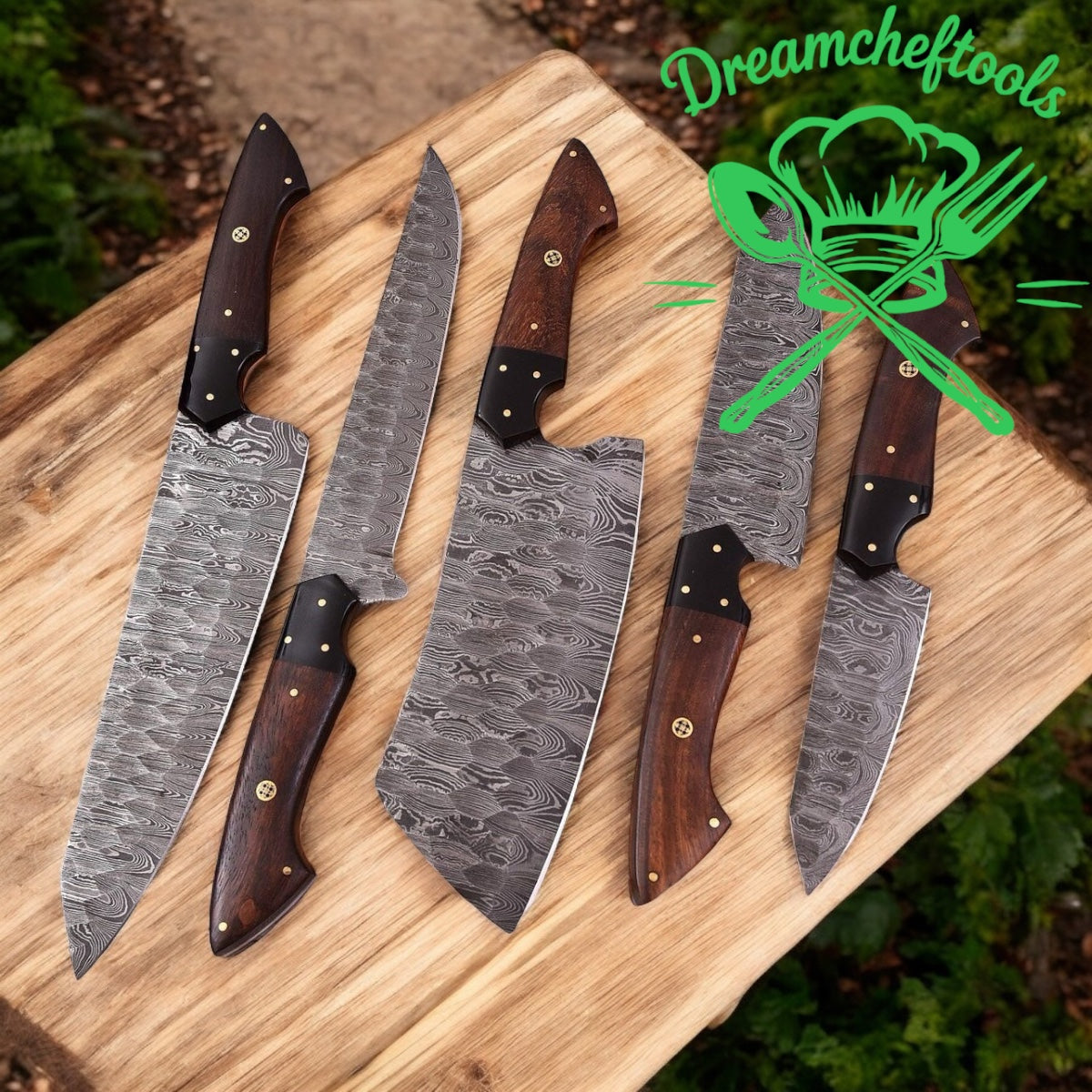 13” Handmade Damascus Steel Chef Knife – Rosewood Handle, Resin Bolster & Leather Sheath