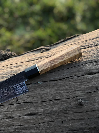Custom Handmade 13” Damascus Steel Chef Knife with Brass Guard and Olive Wood Handle, Includes Leather Sheath