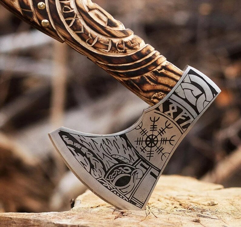 Hand Forged Carbon Steel Viking axe With leather sheath , Viking Axe, personalised Gifts, Gifts for Men, Gifts for Dad, dreamcheftools