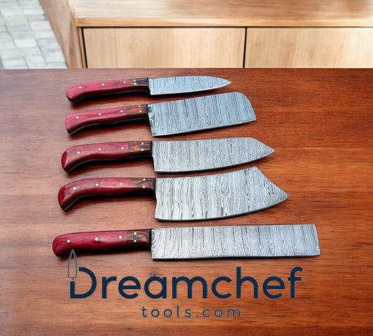 Cooking Knife Sets – 13” Handmade Damascus Steel Chef Knife with Pakkawood Handle & Leather Sheath