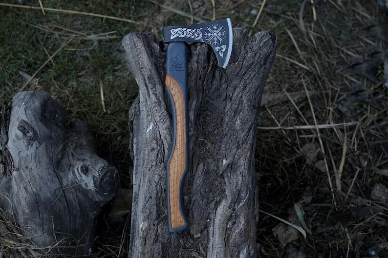 Handmade Carbon Steel Viking Axe With Leather Sheath Hunting Outdoor & Camping dreamcheftools