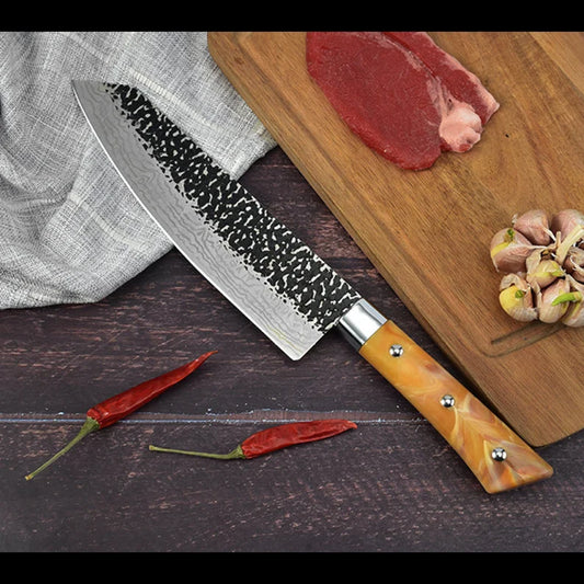 Handmade Damascus Chef Knife 
handle made of rasin