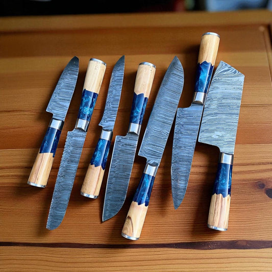 Best Budget Kitchen Knife Set – 13” Handmade Damascus Steel Chef Knife with Olive Wood & Resin Handle