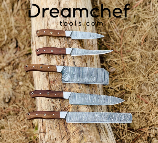 Best Knife Sets – 13" Custom Handmade Damascus Steel Chef Knife with Rosewood Handle & Leather Sheath