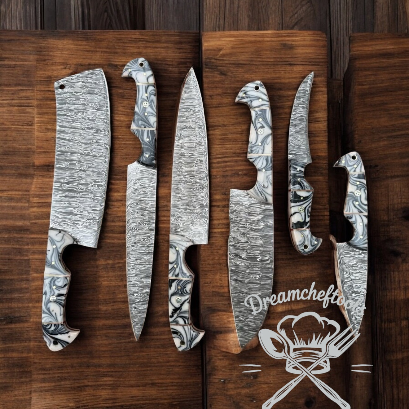Knive Sets – 13” Handmade Damascus Steel Chef Knife with Epoxy Resin Handle & Leather Sheath