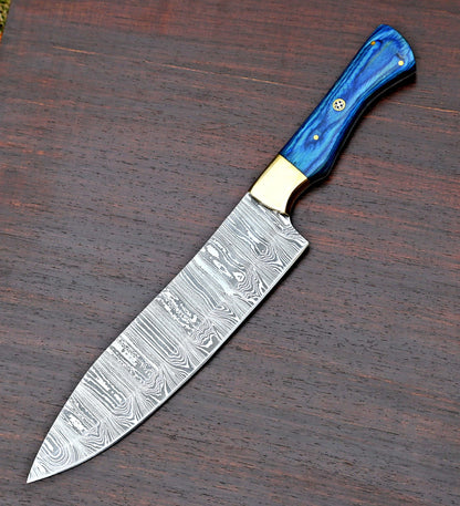 Custom Handmade Damascus Steel Chef Knife with 7" Blade and Pakkawood Handle