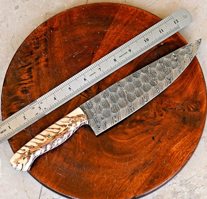 Hand-Forged Damascus Steel Chef Knife - 7" Blade, Pain Cone Handle