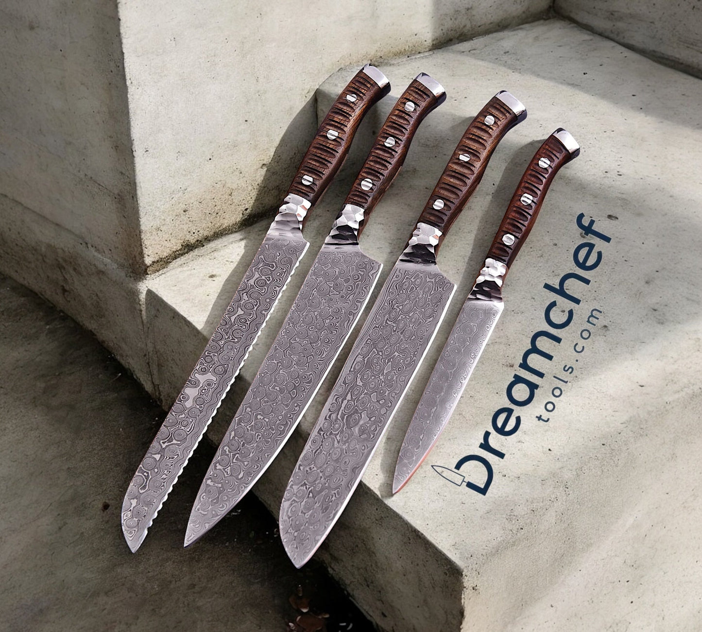 Best Chef Knife Set – 13” Handmade Damascus Steel Chef Knife with Rosewood Handle & Leather Sheath