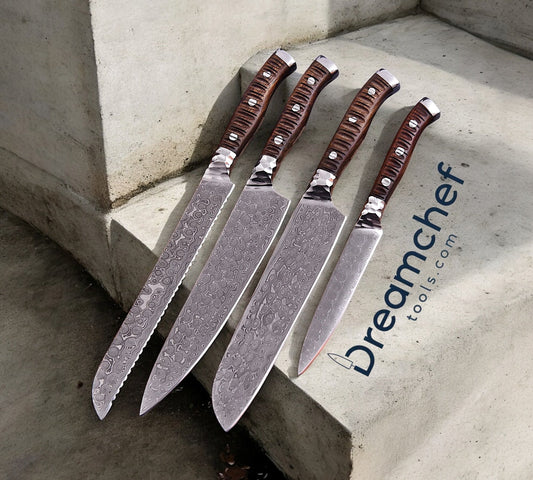 Best Chef Knife Set – 13” Handmade Damascus Steel Chef Knife with Rosewood Handle & Leather Sheath