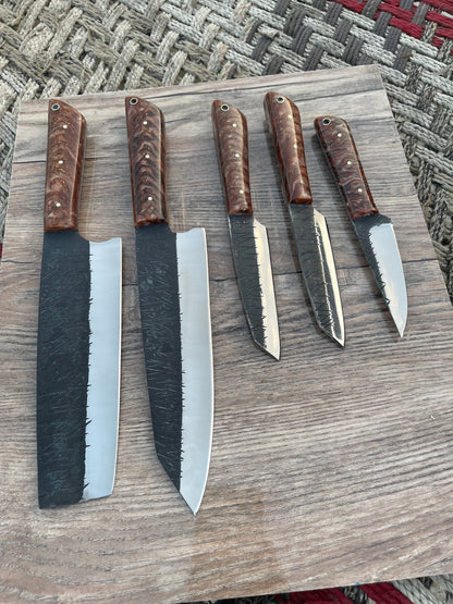 J2 steel hand forged handmade kitchen chef knives set overall