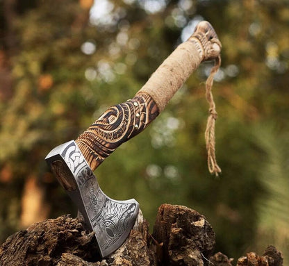 Hand Forged Carbon Steel Viking axe With leather sheath , Viking Axe, personalised Gifts, Gifts for Men, Gifts for Dad, dreamcheftools