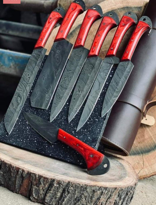 Best Professional Knife Set – 13” Handmade Damascus Steel Chef Knife with Pakkawood Handle, Brass Bolster & Leather Sheath