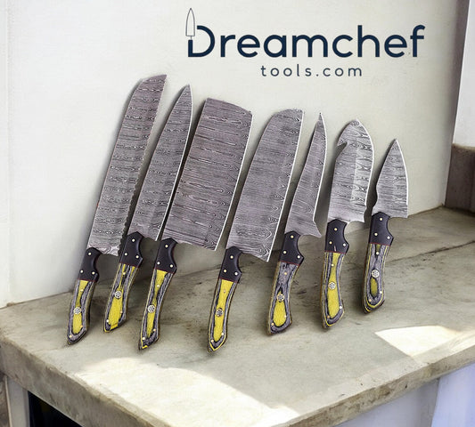 Culinary Knife Set – 13” Handmade Damascus Chef Knife with Resin Handle & Leather Sheath