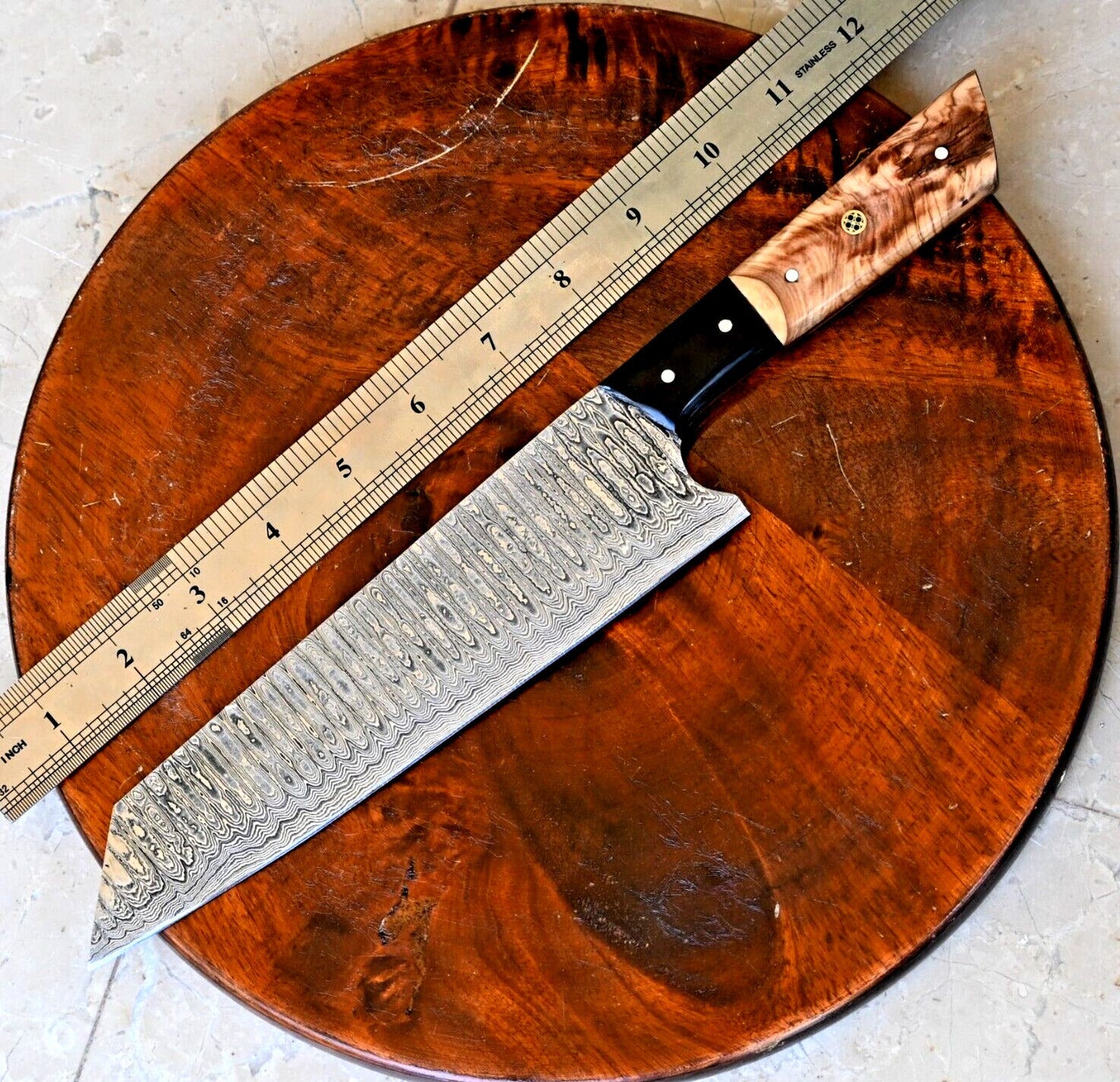 Custom Handmade Damascus Chef Knife with Olive Wood Handle – 7" Blade