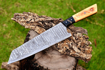 Custom Handmade Damascus Chef Knife 7" – Olive Wood and Resin Handle