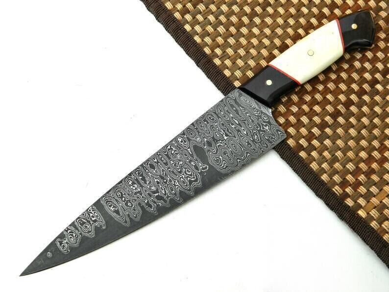 Handmade Damascus Steel Chef’s Knife - 7" Blade, Camel Bone & Resin Handle