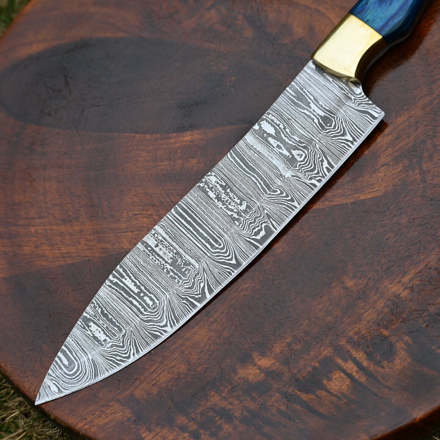 Custom Handmade Damascus Steel Chef Knife with 7" Blade and Pakkawood Handle
