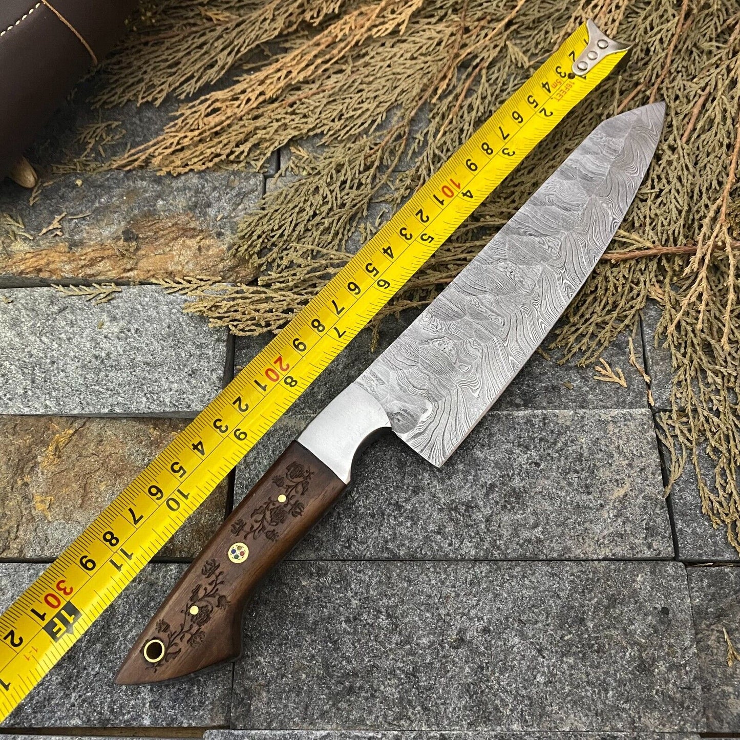 Premium Custom Handmade Damascus Chef Knife – 7" Engraved Rosewood Handle