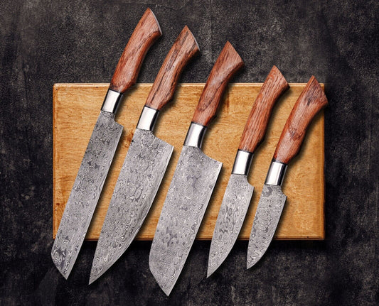 Custom Handmade Damascus Steel Chef Knife Set