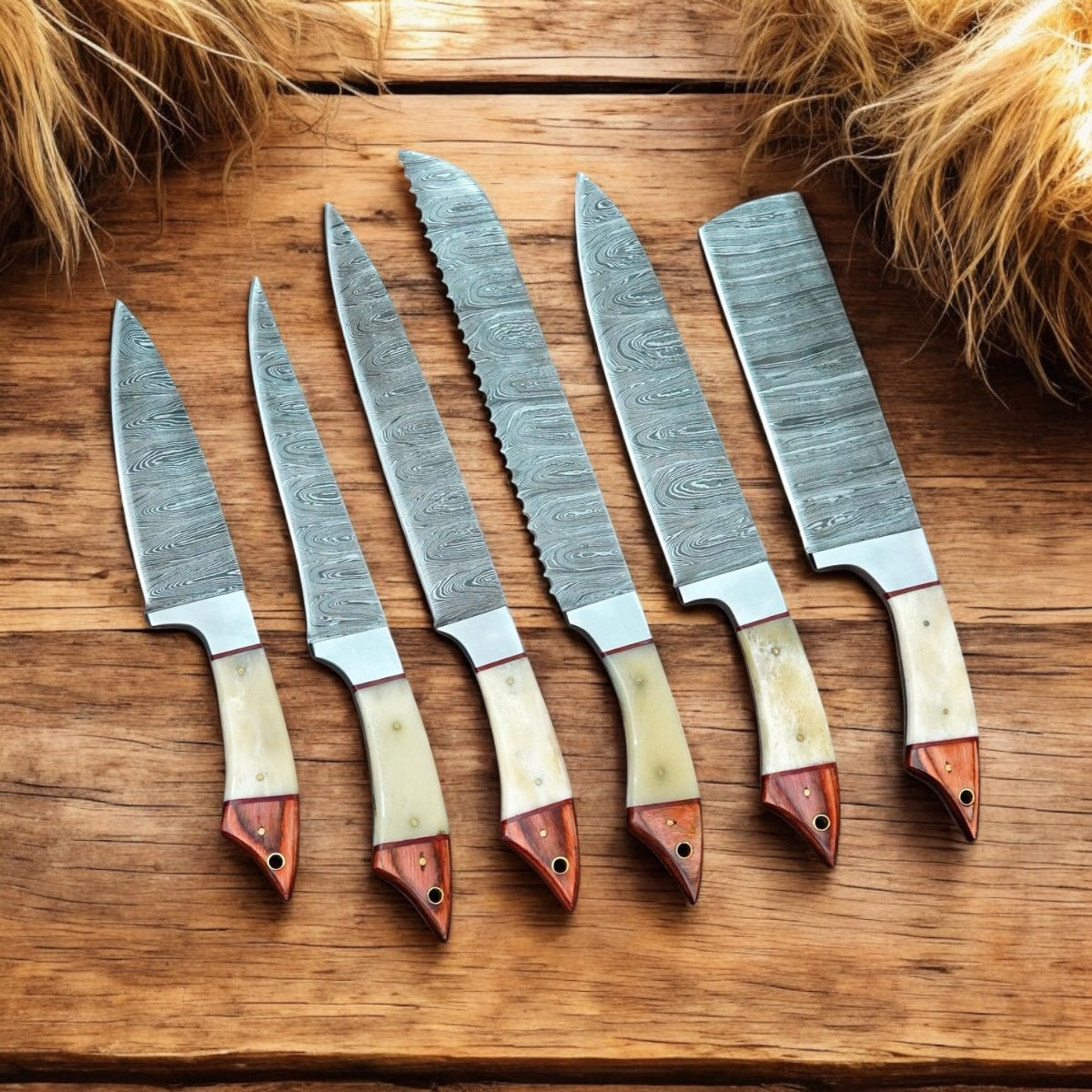 Premium Chef Kitchen Knife Set – Damascus Steel Blades with Leather Case
