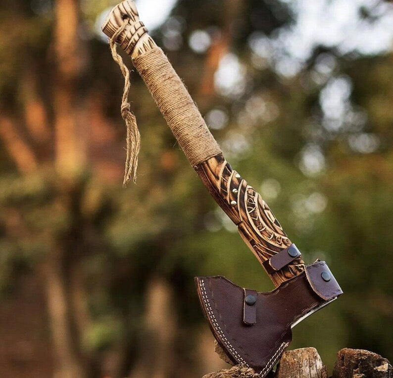 Hand Forged Carbon Steel Viking axe With leather sheath , Viking Axe, personalised Gifts, Gifts for Men, Gifts for Dad, dreamcheftools