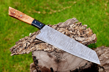 Custom Handmade Damascus Chef Knife 7" – Olive Wood and Resin Handle