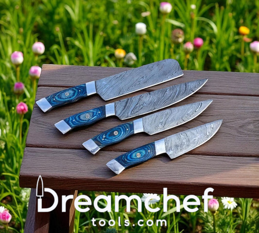 Knife Set on Sale – 13” Handmade Damascus Steel Chef Knife with Pakka Wood Handle & Leather Sheath