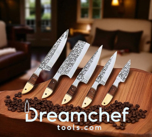 Best Knife Block Set – 13” Handmade J2 Steel Chef Knife with Rosewood & Camel Bone Handle, Steel Bolster & Leather Sheath