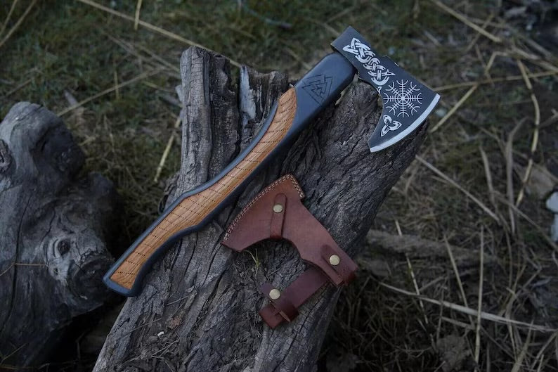 Handmade Carbon Steel Viking Axe With Leather Sheath Hunting Outdoor & Camping dreamcheftools