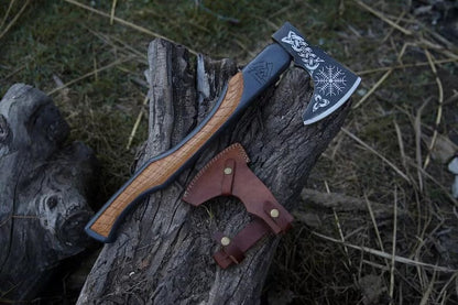 Handmade Carbon Steel Viking Axe With Leather Sheath Hunting Outdoor & Camping dreamcheftools