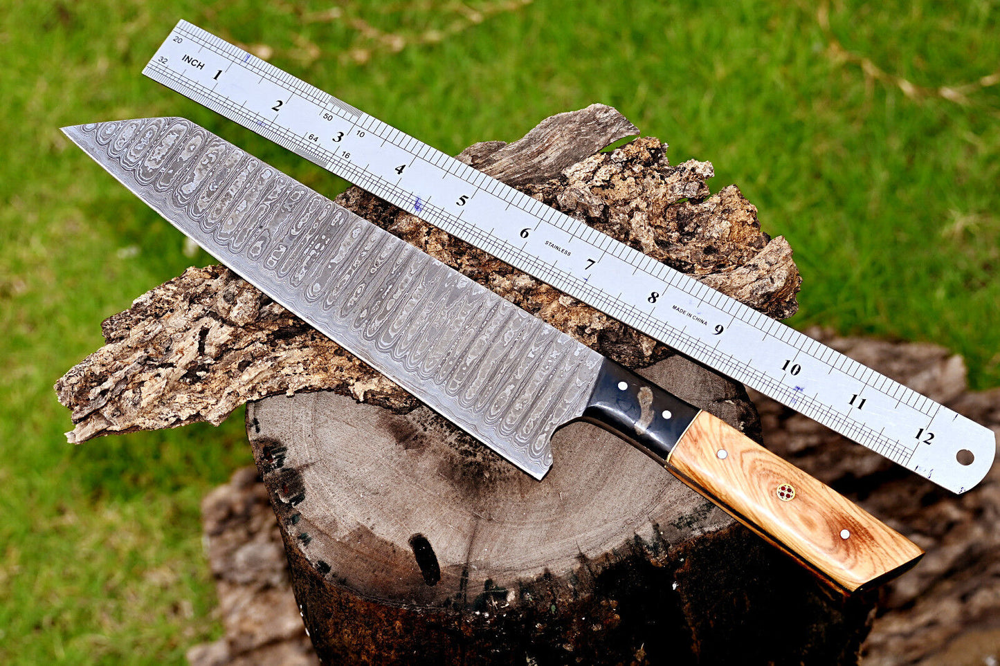 Custom Handmade Damascus Chef Knife 7" – Olive Wood and Resin Handle