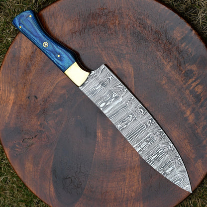 Custom Handmade Damascus Steel Chef Knife with 7" Blade and Pakkawood Handle