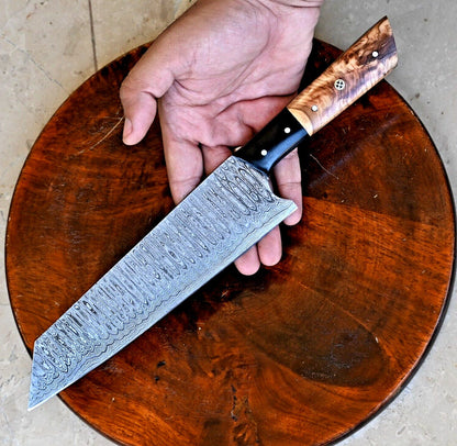 Custom Handmade Damascus Chef Knife with Olive Wood Handle – 7" Blade