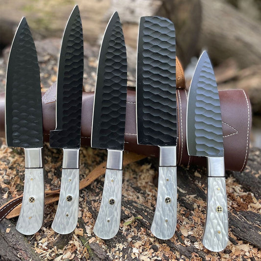 "Premium Custom Knife Set for Chefs – Stainless Steel Blades & Leather Case"