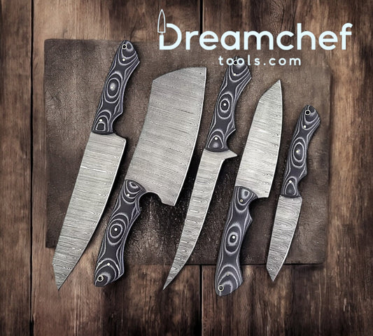 Best Japanese Knives Set – 13” Handmade Damascus Chef Knife with Wooden Handle & Leather Sheath