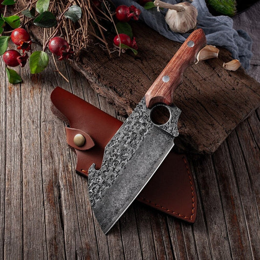 Best Cleaver Knife – Handmade Damascus Steel Cleaver with Rosewood Handle & Leather Sheath for Fall BBQ Season