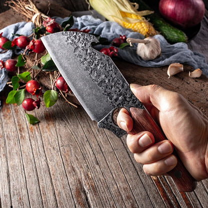 Best Cleaver Knife – Handmade Damascus Steel Cleaver with Rosewood Handle & Leather Sheath for Fall BBQ Season