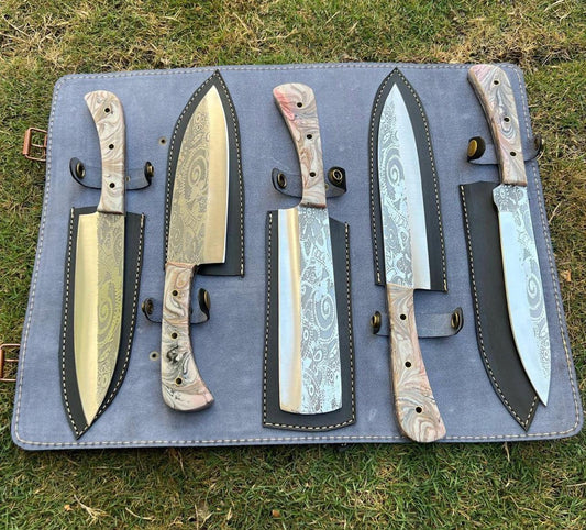 pieces Custom made D2 steel laser Etched Blades chef knives set
