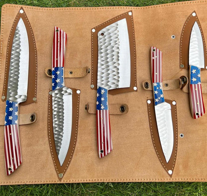 pieces Hand Forged D2 steel Texas Flag kitchen chef knives