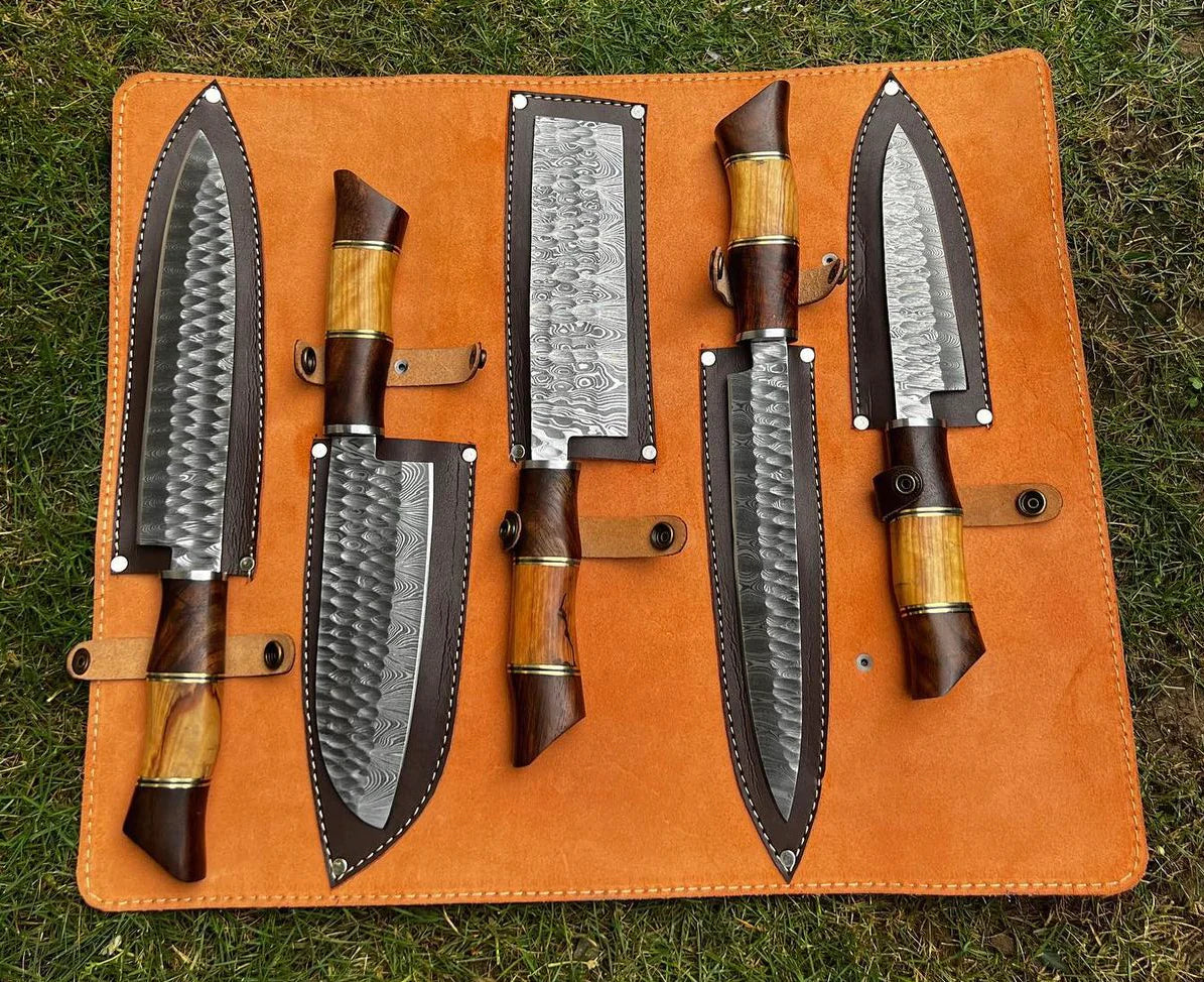 pieces custom made Damascus steel chef knives set